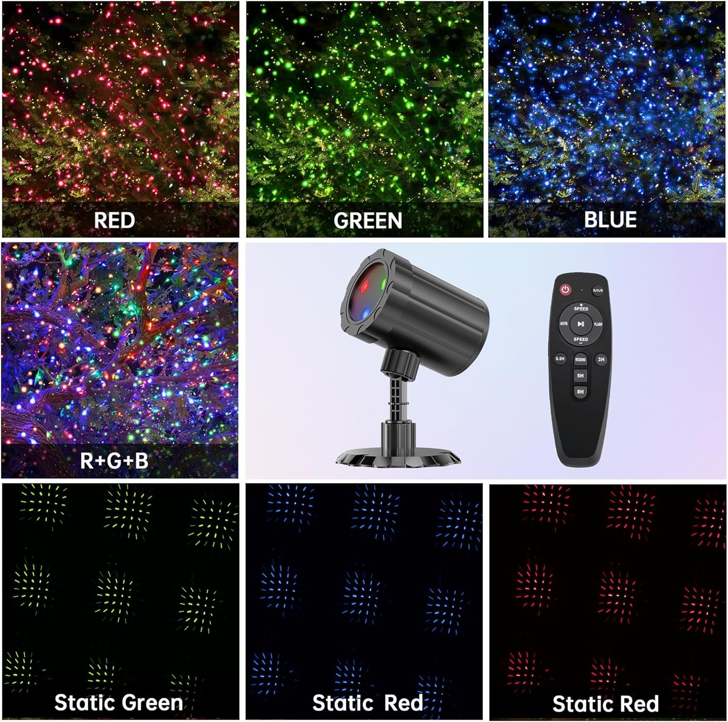 Christmas Projector Lights Outdoor,  RGB 3 Colors Starry Sky Effects Projection Light with Remote & Timer, IP65 Waterproof Projector Lights for Indoor Outdoor Christmas Decorations