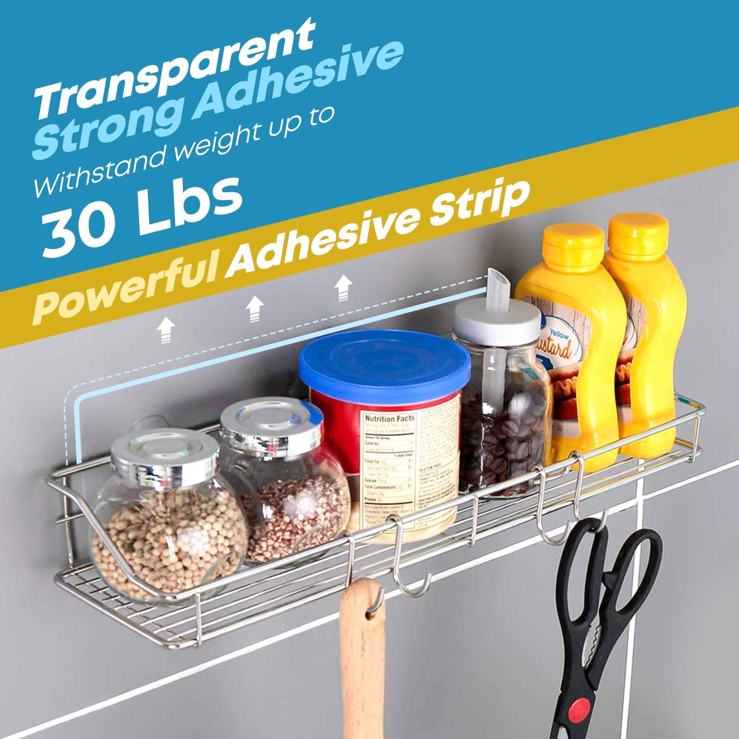 2 Pack Silver Adhesive Shower Caddy Shower Shelf Organizer for Bathroom Organization with Hooks SUS304 Stainless Steel