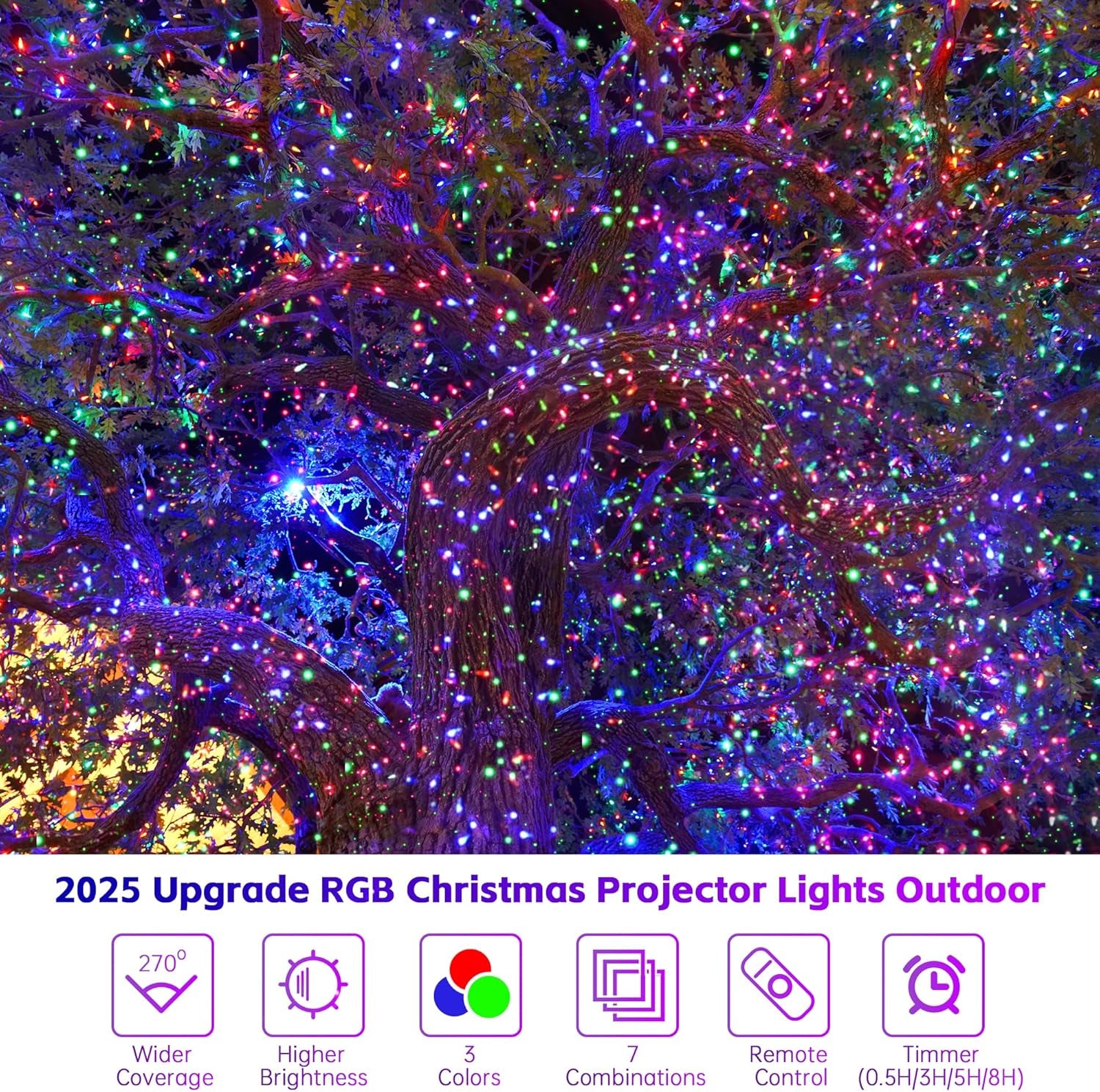 Christmas Projector Lights Outdoor,  RGB 3 Colors Starry Sky Effects Projection Light with Remote & Timer, IP65 Waterproof Projector Lights for Indoor Outdoor Christmas Decorations