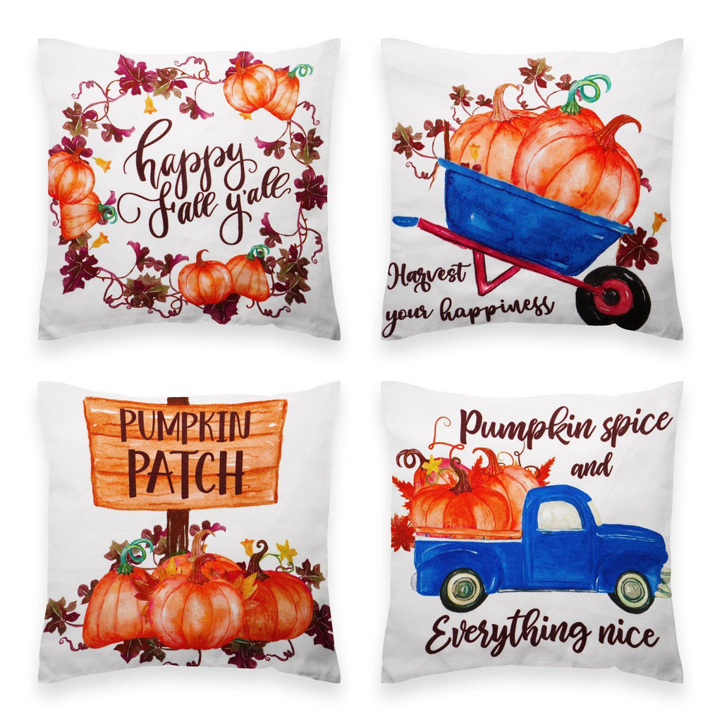 Fall Decoration Pumpkin Wagon Tractor Waterproof Throw Pillow Covers 18 X 18 in Set of 4, Beautiful Cushion Covers for Autumn Sofa Couch Decoration