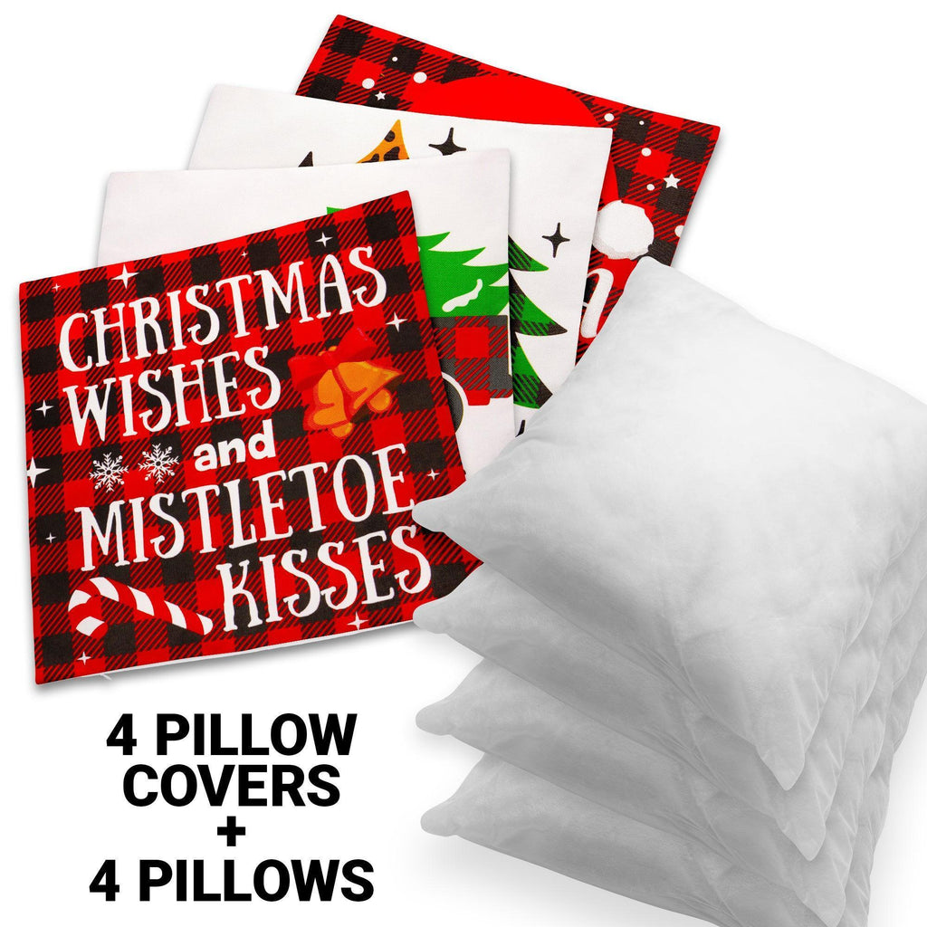 Christmas Decoration Farmhouse Pine Spruce Waterproof Throw Pillow 18 X 18 in Set of 4, Beautiful Cushion Covers for Christmas Sofa Couch Decoration, Pillow Insert Included