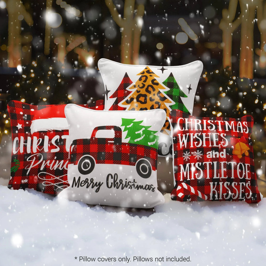 G128 Christmas Decoration Farmhouse Pine Spruce Waterproof Throw Pillow Covers 18 X 18 in Set of 4, Beautiful Cushion Covers for Christmas Sofa Couch Decoration