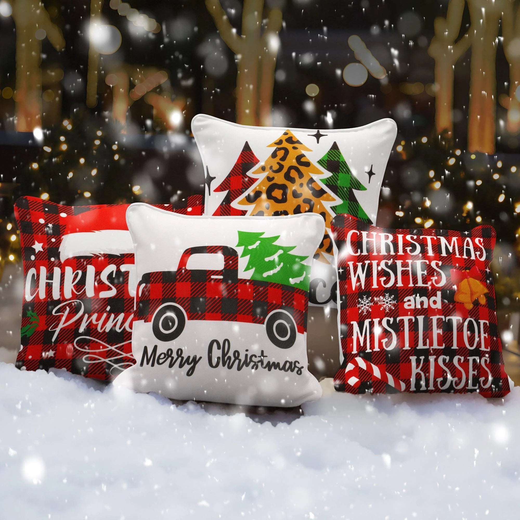 Christmas Decoration Farmhouse Pine Spruce Waterproof Throw Pillow 18 X 18 in Set of 4, Beautiful Cushion Covers for Christmas Sofa Couch Decoration, Pillow Insert Included