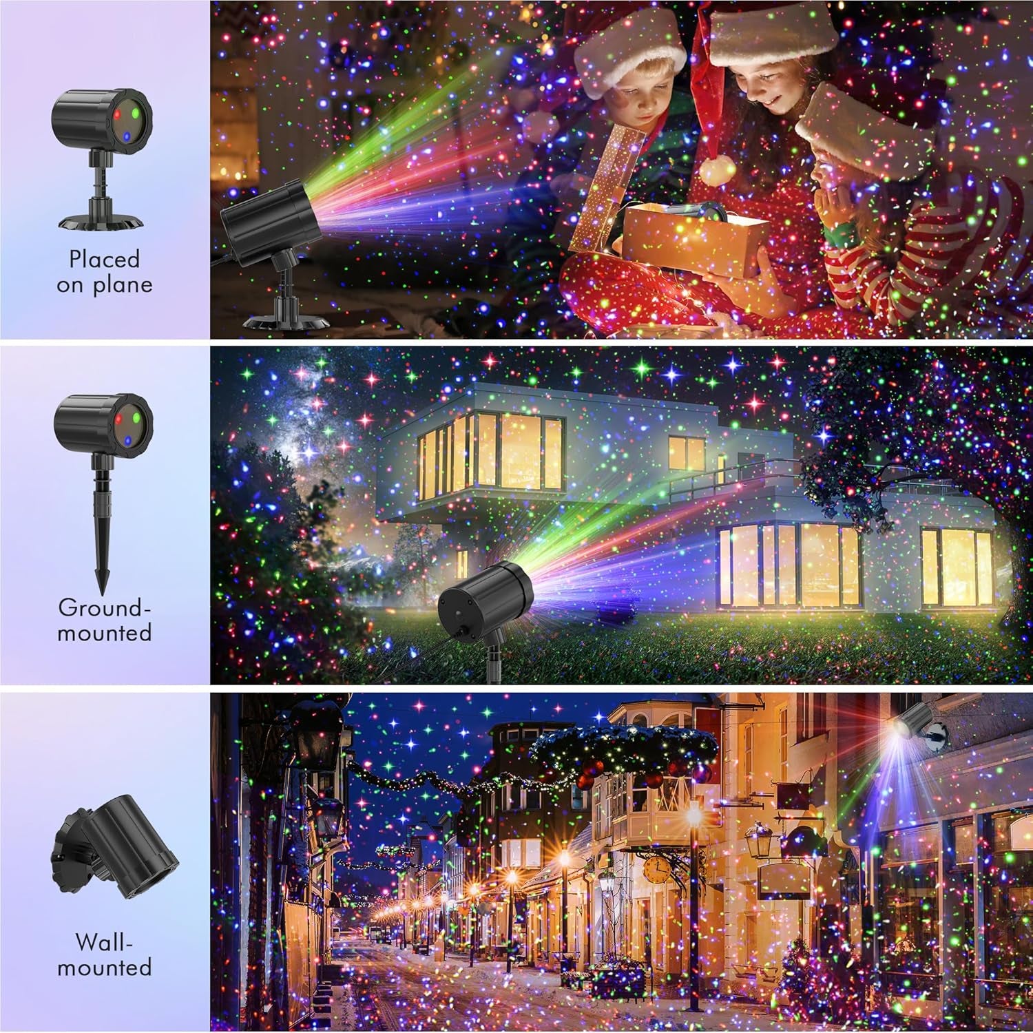 Christmas Projector Lights Outdoor,  RGB 3 Colors Starry Sky Effects Projection Light with Remote & Timer, IP65 Waterproof Projector Lights for Indoor Outdoor Christmas Decorations