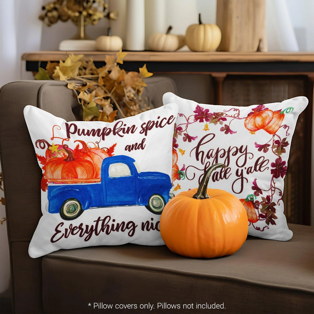 Fall Decoration Pumpkin Wagon Tractor Waterproof Throw Pillow Covers 18 X 18 in Set of 4, Beautiful Cushion Covers for Autumn Sofa Couch Decoration