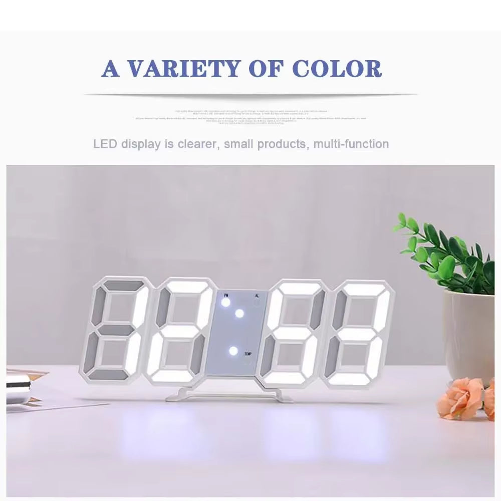 Table 3D LED Digital Alarm Clock Wall Clock Time/Date/Temperature for Home Kitchen Offices Clock Decoration Garden Clocks
