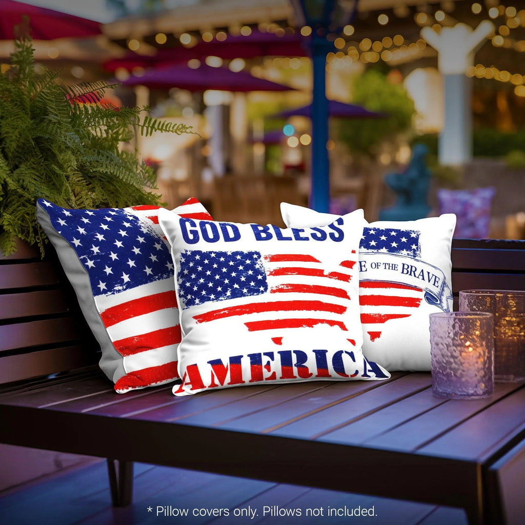 Patriotic Decoration Land of Free Waterproof Throw Pillow Covers 18X18 in Set