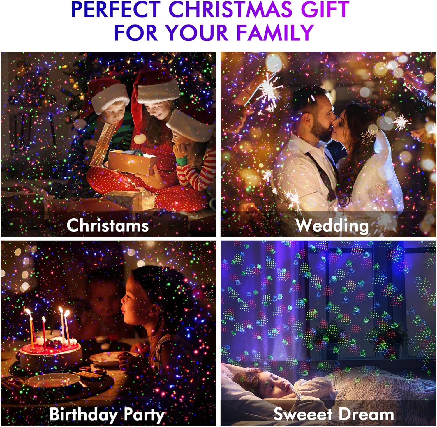 Christmas Projector Lights Outdoor,  RGB 3 Colors Starry Sky Effects Projection Light with Remote & Timer, IP65 Waterproof Projector Lights for Indoor Outdoor Christmas Decorations