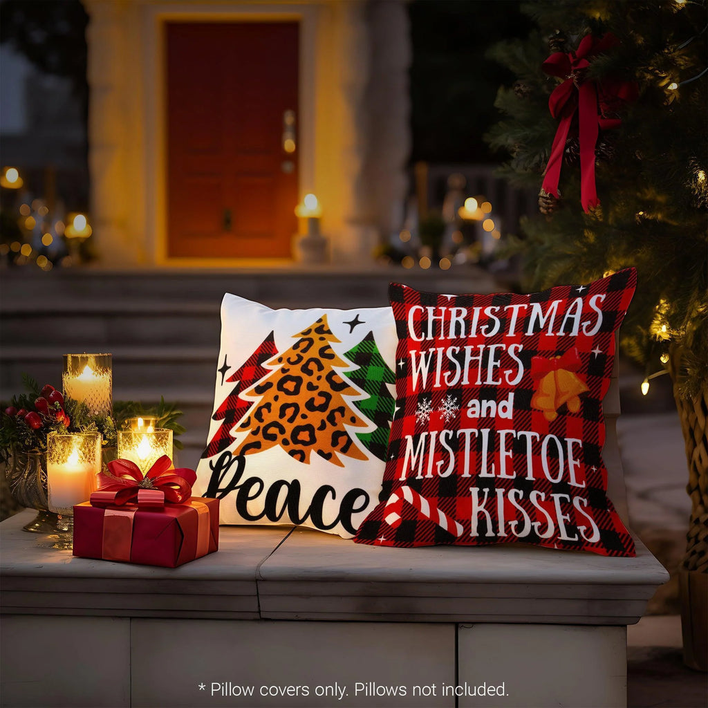 G128 Christmas Decoration Farmhouse Pine Spruce Waterproof Throw Pillow Covers 18 X 18 in Set of 4, Beautiful Cushion Covers for Christmas Sofa Couch Decoration
