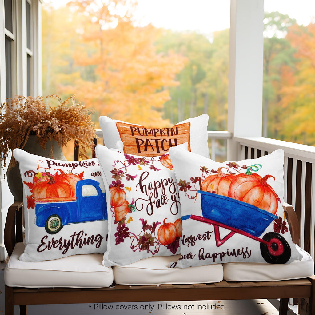 Fall Decoration Pumpkin Wagon Tractor Waterproof Throw Pillow Covers 18 X 18 in Set of 4, Beautiful Cushion Covers for Autumn Sofa Couch Decoration