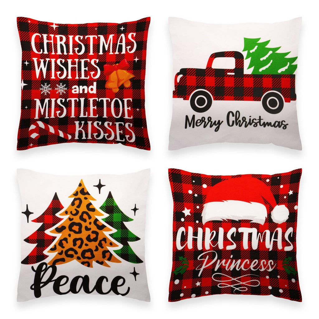 Christmas Decoration Farmhouse Pine Spruce Waterproof Throw Pillow 18 X 18 in Set of 4, Beautiful Cushion Covers for Christmas Sofa Couch Decoration, Pillow Insert Included