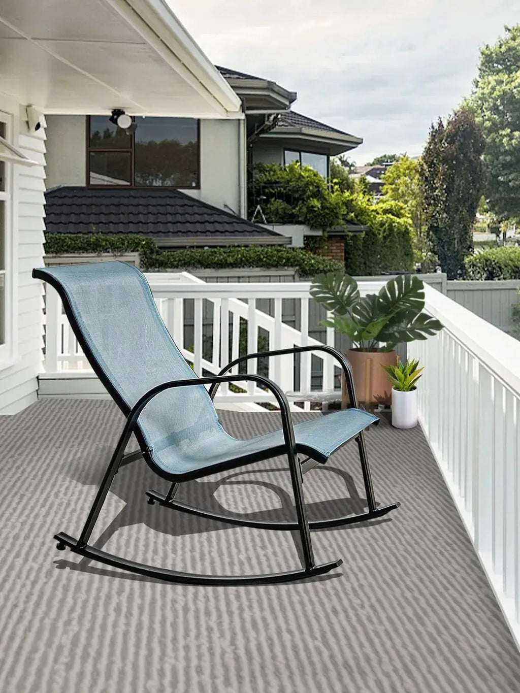 Mesh Sling Rocking Chair,Outdoor E-Coated Steel Rocker Seating Furniture for Front Porch Garden Patio Backyard