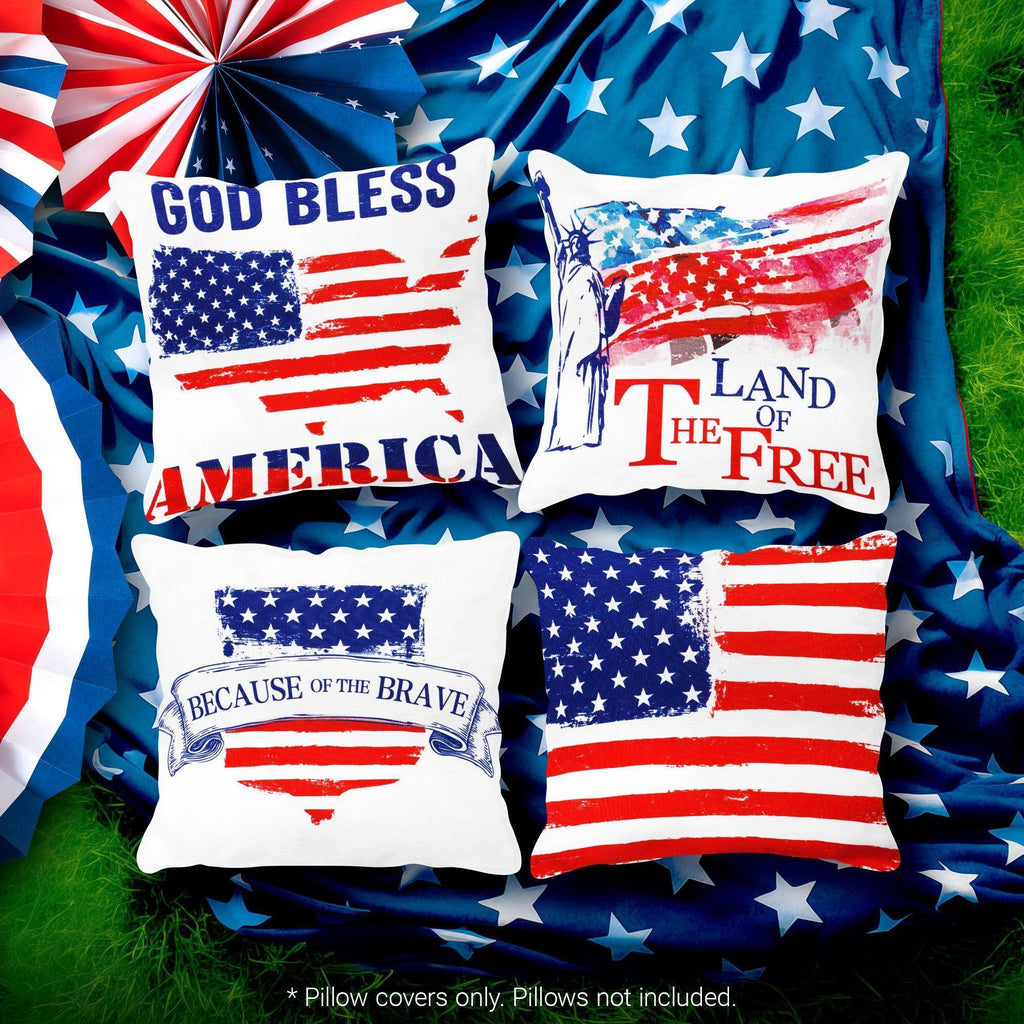 Patriotic Decoration Land of Free Waterproof Throw Pillow Covers 18X18 in Set