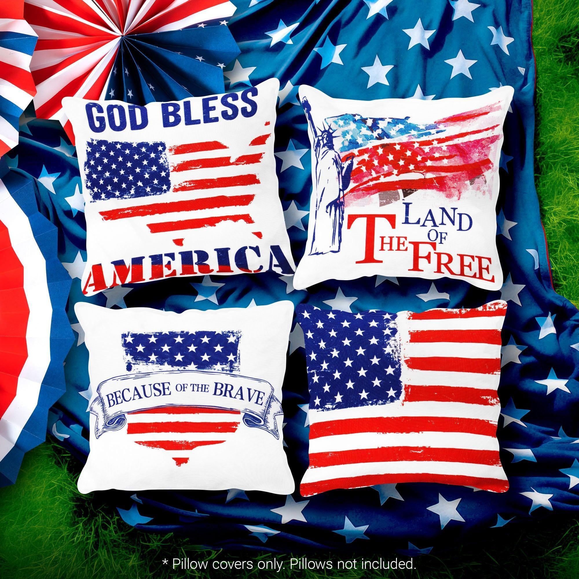 Patriotic Decoration Land of Free Waterproof Throw Pillow Covers 18X18 in Set