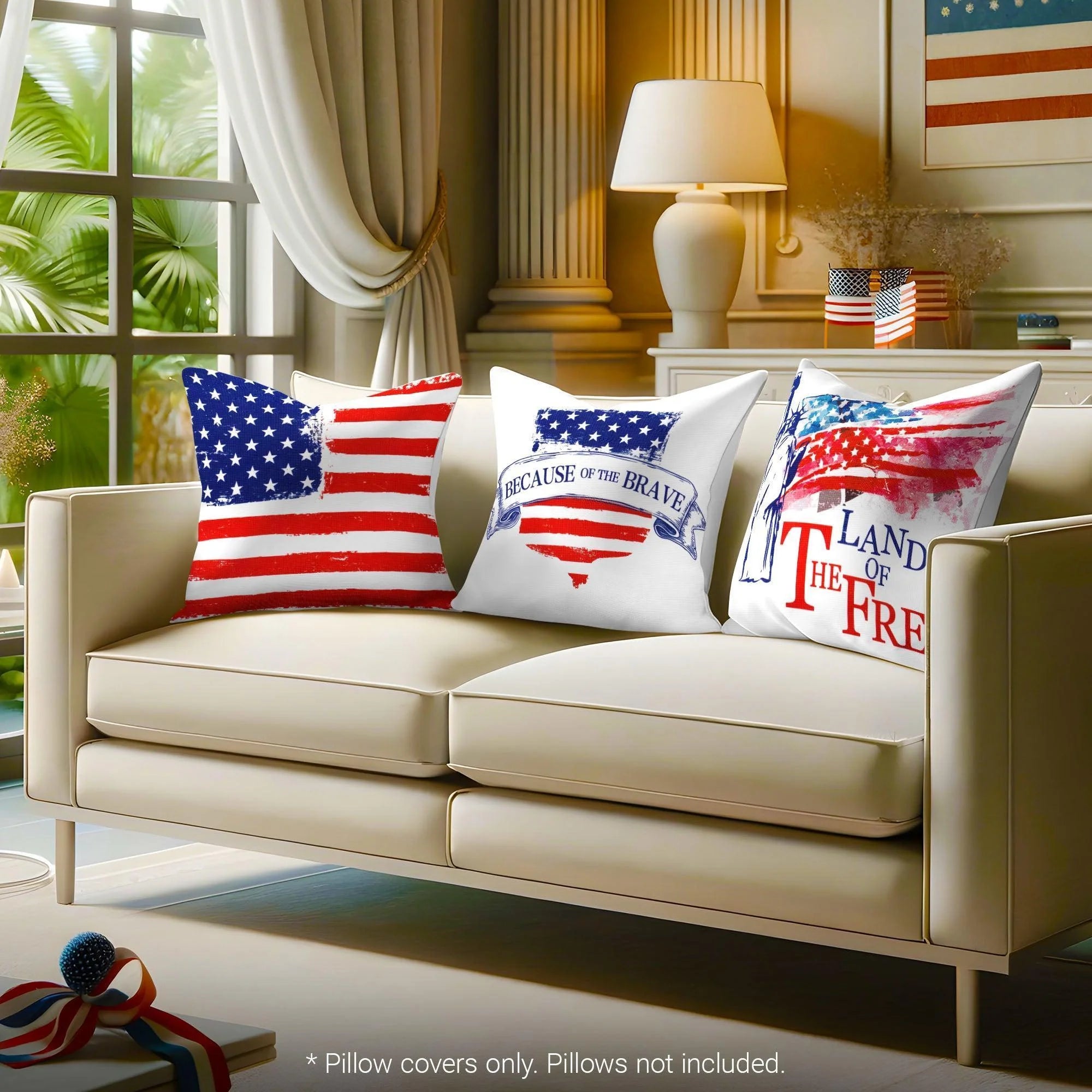 Patriotic Decoration Land of Free Waterproof Throw Pillow Covers 18X18 in Set