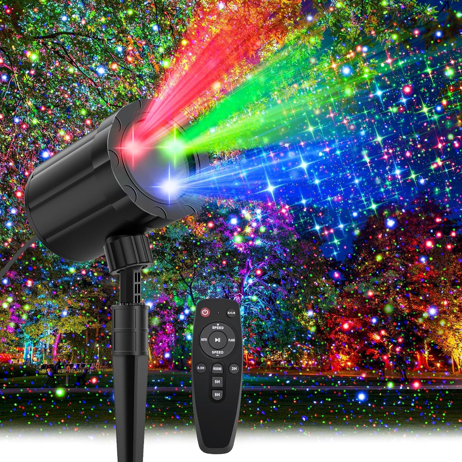 Christmas Projector Lights Outdoor,  RGB 3 Colors Starry Sky Effects Projection Light with Remote & Timer, IP65 Waterproof Projector Lights for Indoor Outdoor Christmas Decorations