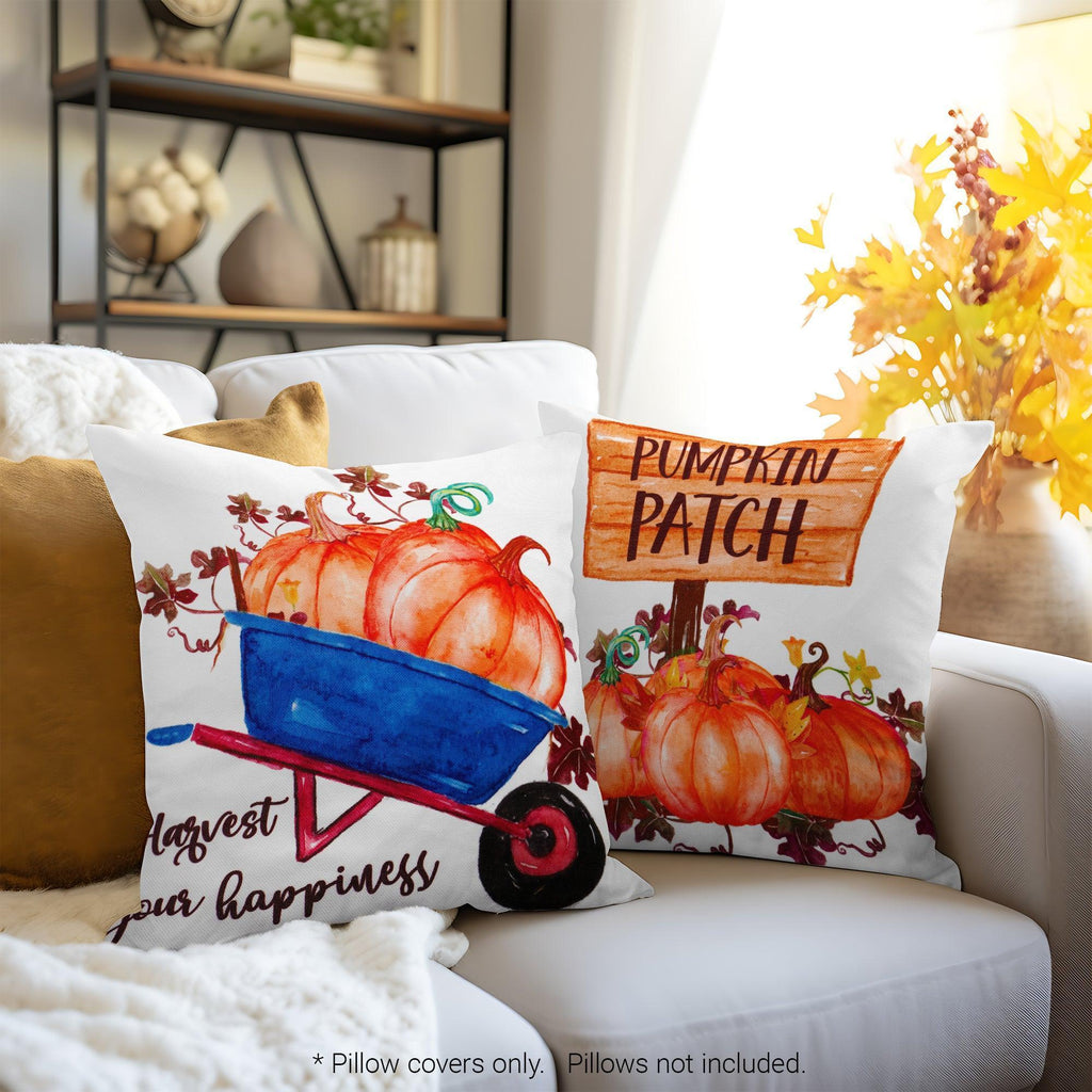 Fall Decoration Pumpkin Wagon Tractor Waterproof Throw Pillow Covers 18 X 18 in Set of 4, Beautiful Cushion Covers for Autumn Sofa Couch Decoration