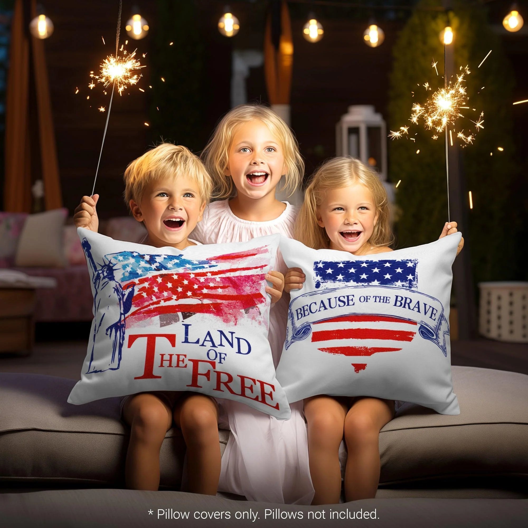 Patriotic Decoration Land of Free Waterproof Throw Pillow Covers 18X18 in Set