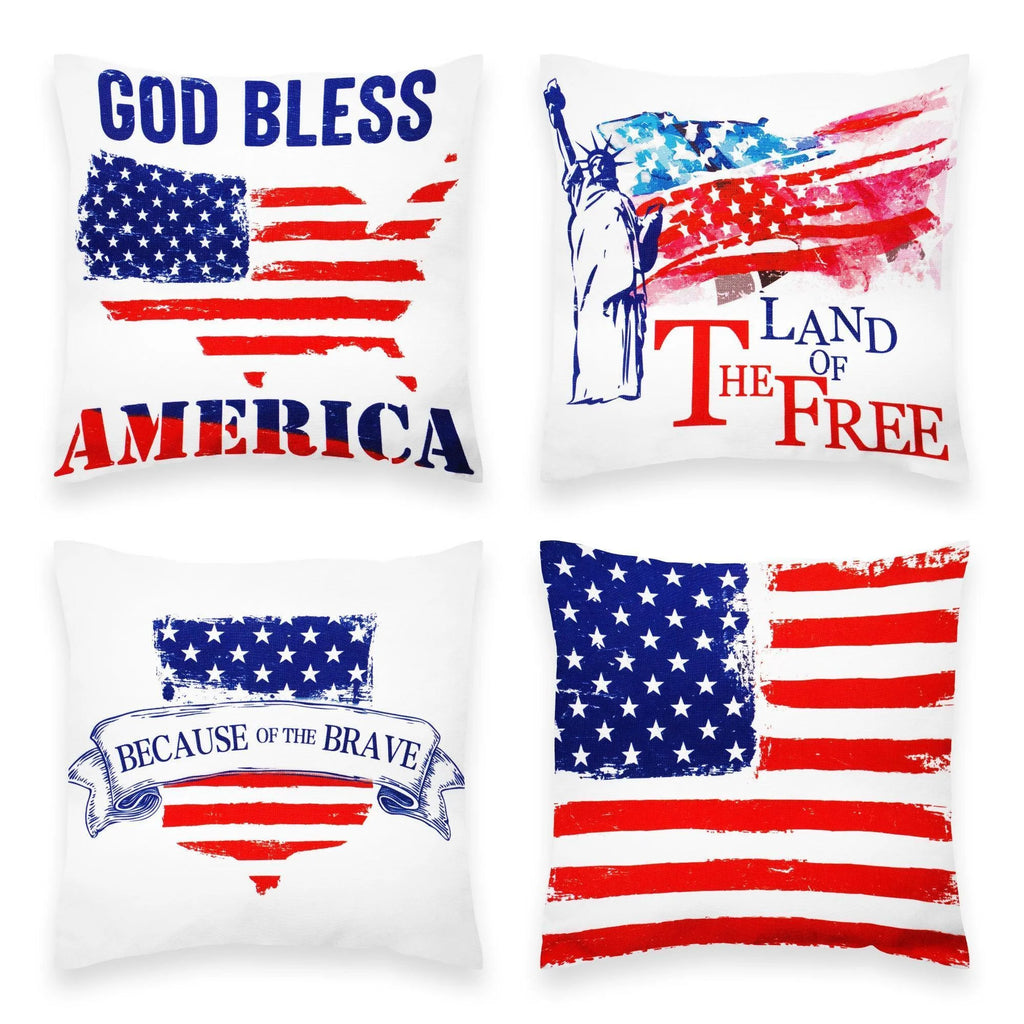 Patriotic Decoration Land of Free Waterproof Throw Pillow Covers 18X18 in Set