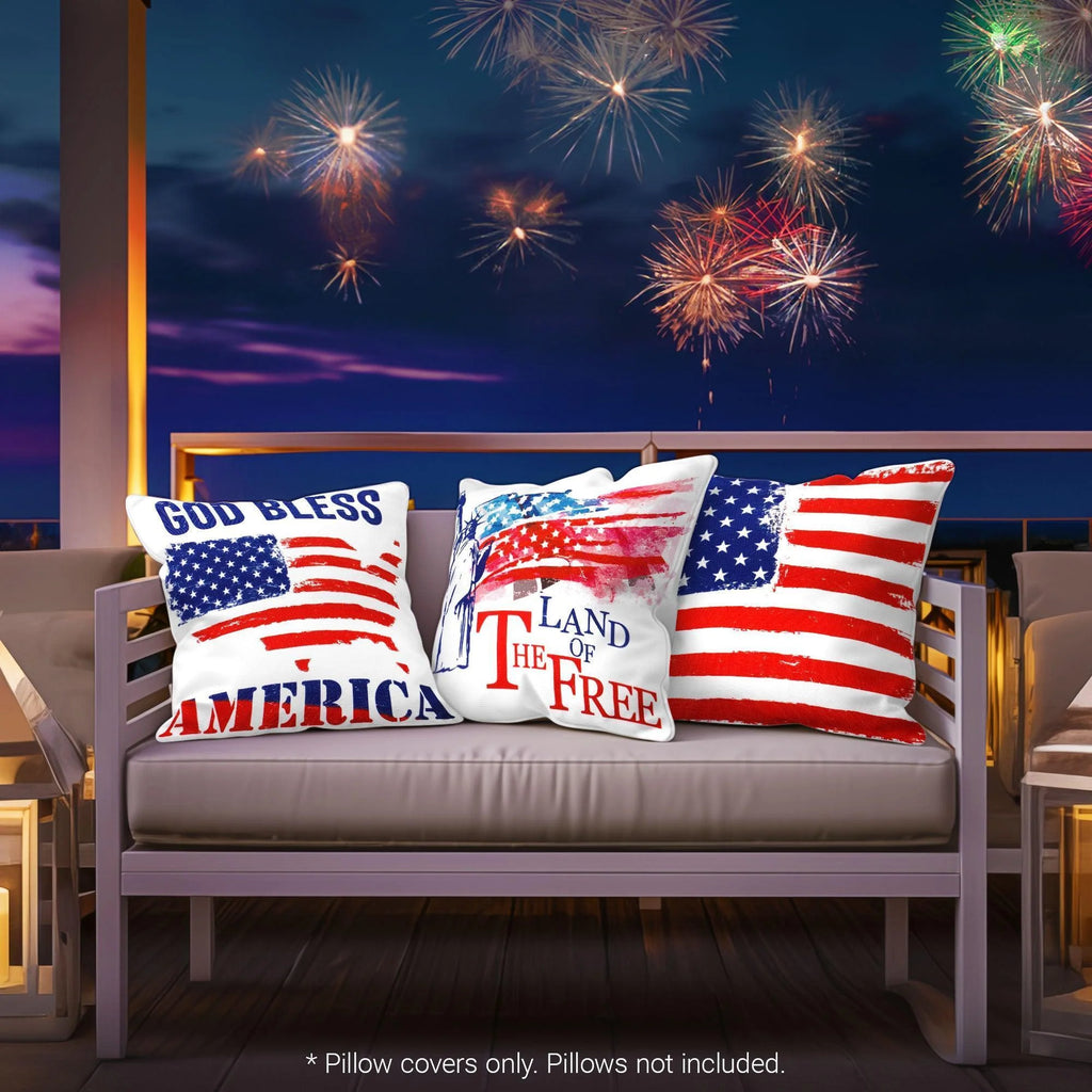 Patriotic Decoration Land of Free Waterproof Throw Pillow Covers 18X18 in Set