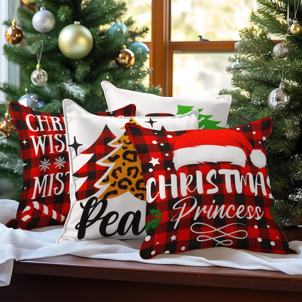 Christmas Decoration Farmhouse Pine Spruce Waterproof Throw Pillow 18 X 18 in Set of 4, Beautiful Cushion Covers for Christmas Sofa Couch Decoration, Pillow Insert Included